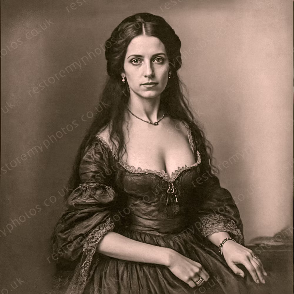 The same Victorian portrait after the flaked emulsion was rebuilt