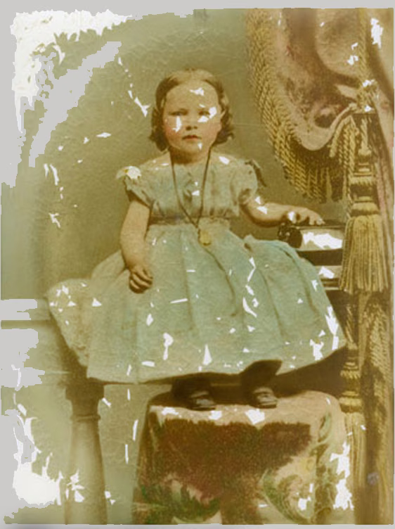 1940s portrait of a child with the emulsion clouded by damp