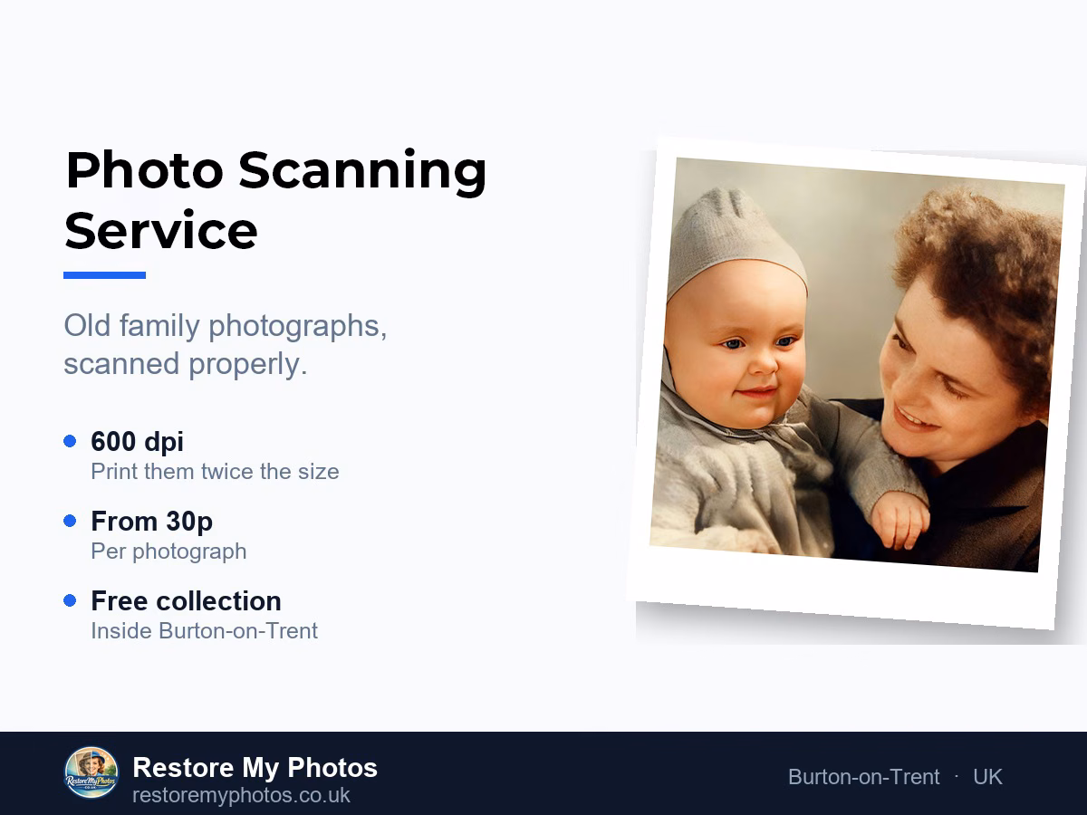 Photo scanning service in Burton-on-Trent: an old family photograph of a mother and baby, scanned at 600 dpi
