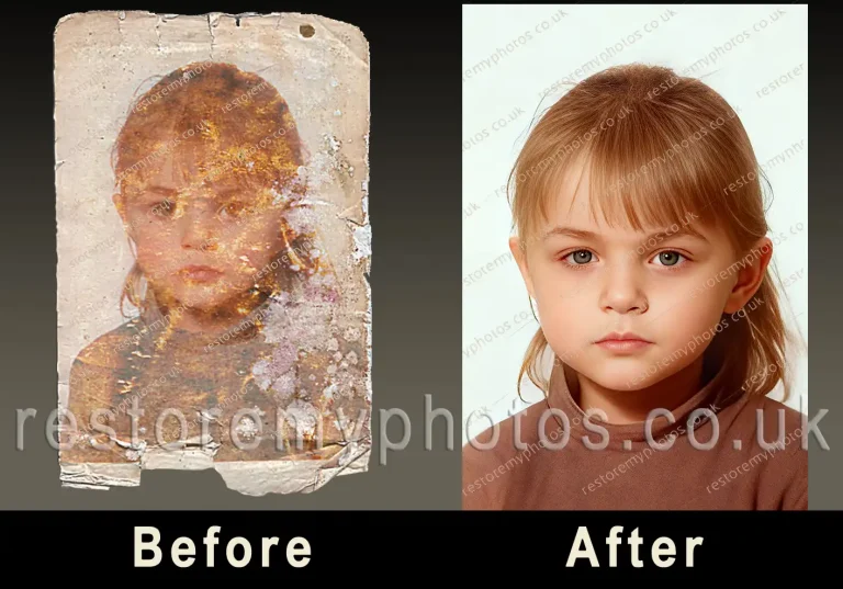 old photo restoration of an 1960s little girl vintage portrait